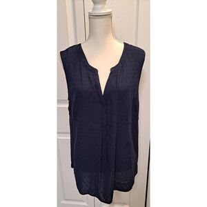Lilly Pulitzer Navy Sleeveless Split-Neck Blouse